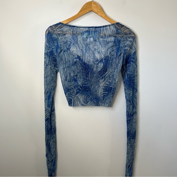 Mia Vesper Top Medium Blue Metallic Slinky Ballerina Babydoll Crop Top NWOT - Picture 3 of 7